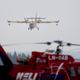French Bombardier 415 firefighting aircraft is seen landing as part of an international effort to battle a wildfire that has been raging for more than a week, Sveg, Sweden on July 21, 2018.